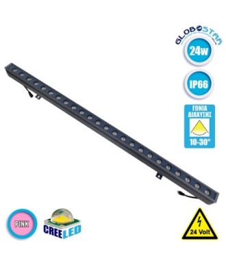 GLOBOSTAR® WASHERMARGO 05106 Μπάρα Φωτισμού Wall Washer LED 24W 2040lm 30° DC 24V Αδιάβροχο IP66 Ροζ Dimmable - Bridgelux SMD Chip - Γκρι Ανθρακί - Μ100 x Π4 x Υ5cm - 3 Χρόνια Εγγύηση